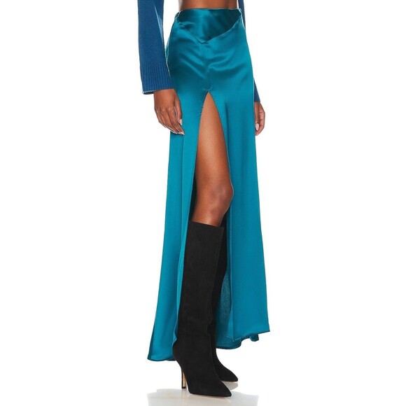 Nonchalant Label Women's Kennedy High Slit Satin Maxi long Skirt XS Ret 472 Teal - Picture 2 of 10